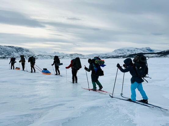 Ungdom som går på ski på fjellet