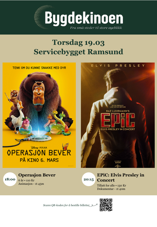 Plakat for filmene Operasjon Bever og EPiC: Elvis Presley in Concert