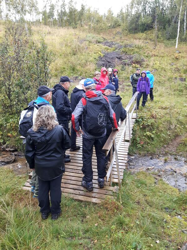 Turfolk som går over ei bru i Boltåsen