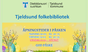 Plakat av åpningstider i påsken for bibliotek