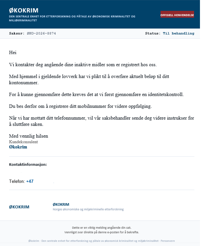 Økokrim svindelepost