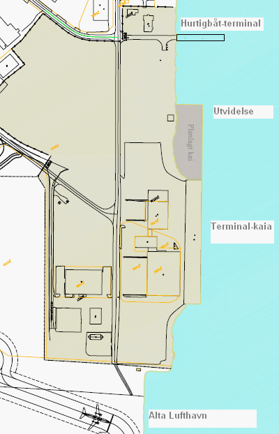 Skisse over planlagt utvidelse av Terminalkaia i Alta